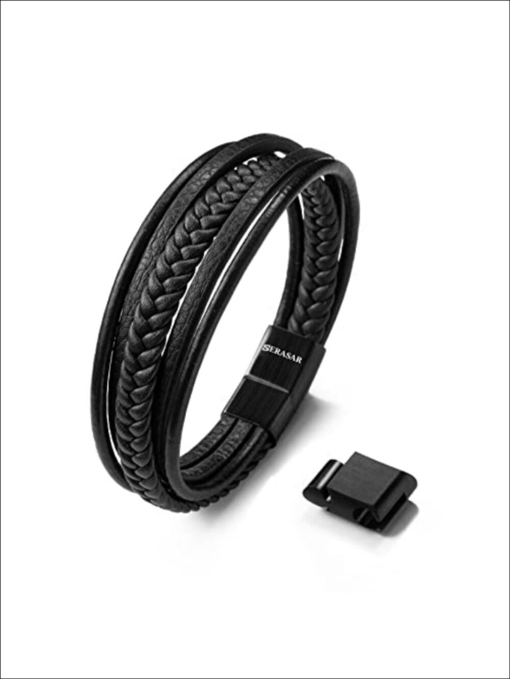 Men's Braided Leather Bracelet Cuff Stainless Steel Magnetic Clasp